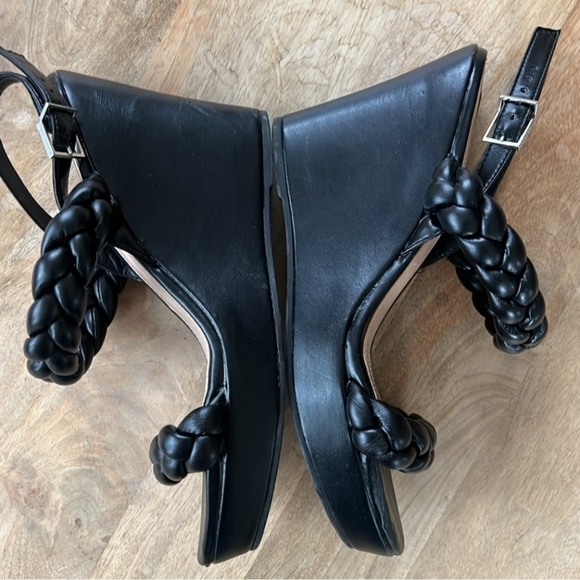 SCHUTZ Black Leather Wedge Sandal Size 9.5 - Picture 4 of 8